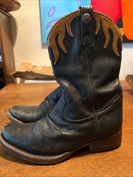 Roberto fasciani Shoes - Black Leather Women's Moto Boots with Brown Flame Accent